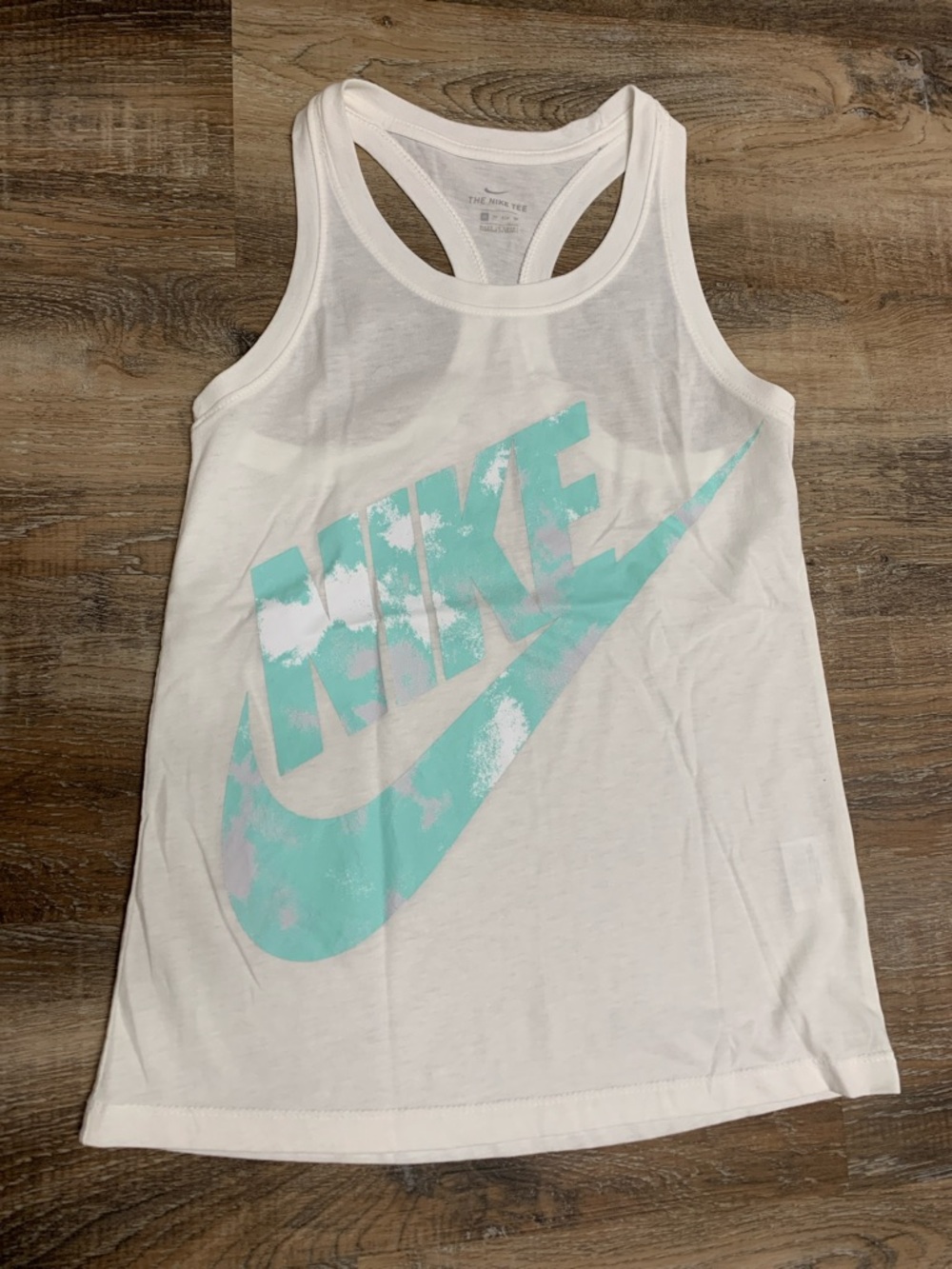 Nike White Tank with Aqua Swoosh Graphic